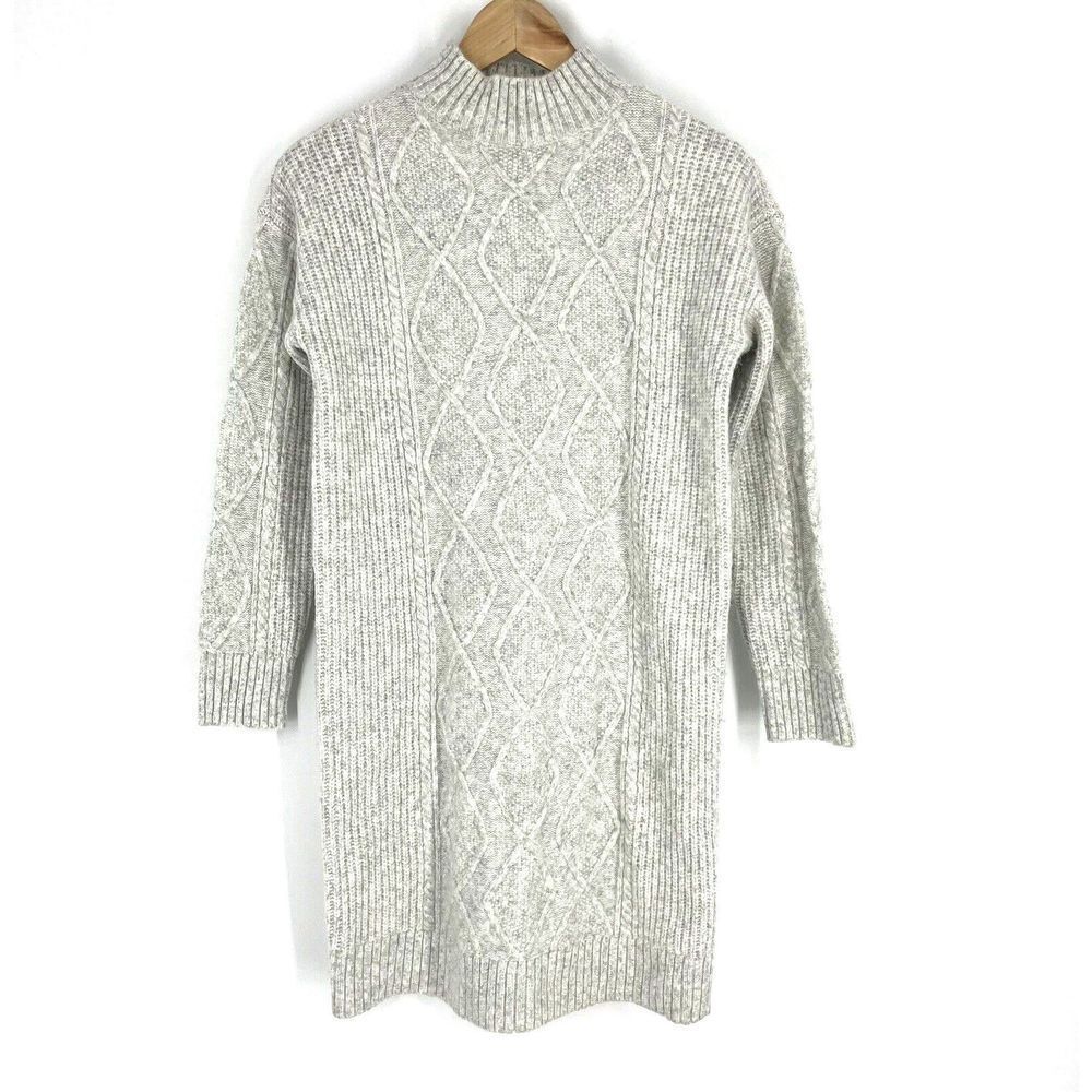 LOFT Sweater Dress NWT Size Small Womens Gray Cable Knit Long Sleeve Turtleneck